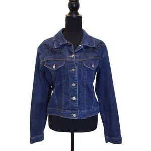 Vintage Andre Sauvage Denim Jacket Size 12 Blue Embroidered Button Front